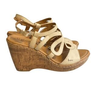 BOC Born Concept Sandals Womens Slingback Cork Wedge Beige Leather‎ Strappy 10M